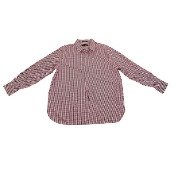 💰Lands End Red Check No Iron Supima Cotton Popover Dress Shirt - Size 18 - Picture 5 of 11